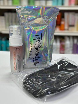 Мусс втозагар для тела с перчаткой в голографическом пакете Top Beauty Tanning Mousse160 мл 2551453715 фото